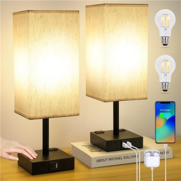 Touch Control Table Lamps Set of 2 - Nightstand Lamp for Bedroom with USB Port - Picture 6 of 7